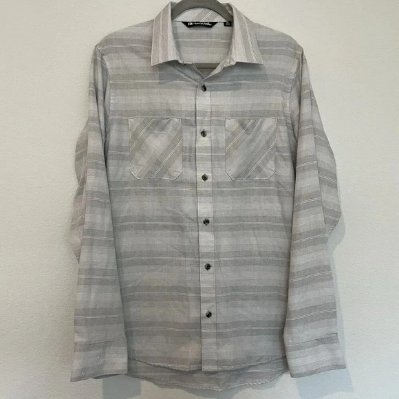 Travis Mathew Shirt Mens Medium Long Sleeve Gray Striped Button Up - Picture 2 of 10